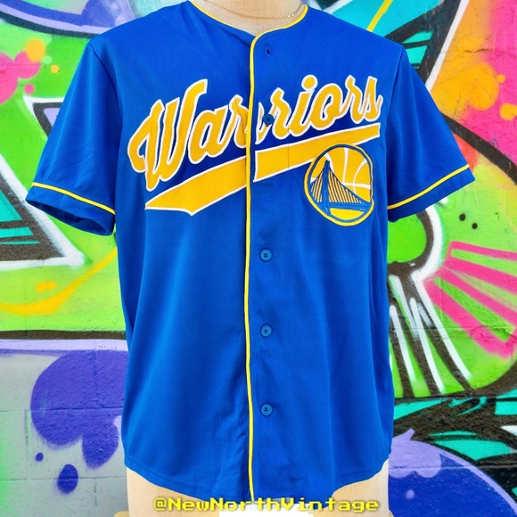 GOLDEN STATE WARRIORS Nba Vintage Baseball Jersey size Medium | Blue and Yellow - Picture 1 of 8